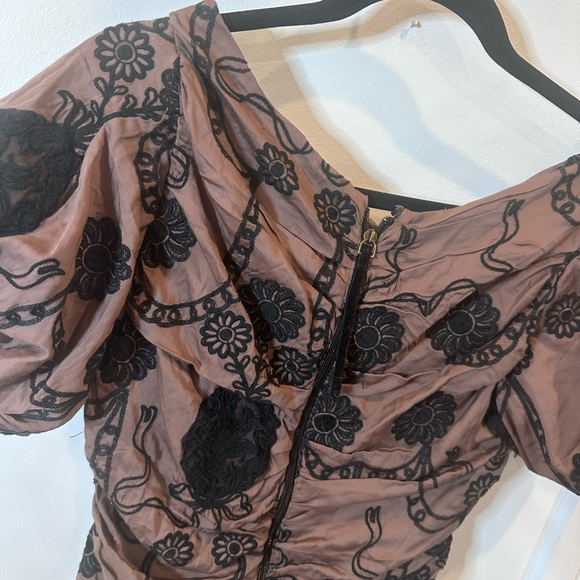 NWT Free People Elegant Black and Mauve Embroidered Floral Dress - Picture 11 of 15